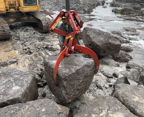 Rocklift Moves Boulders in place for grout