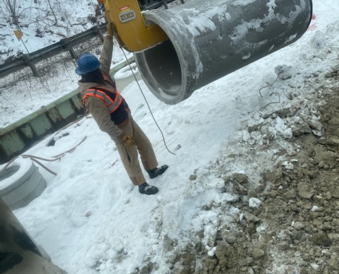 concrete pipe with snow
