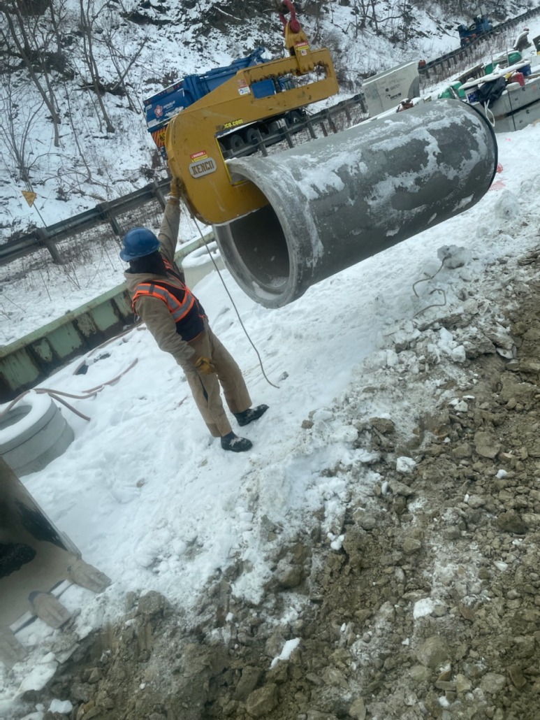concrete pipe with snow