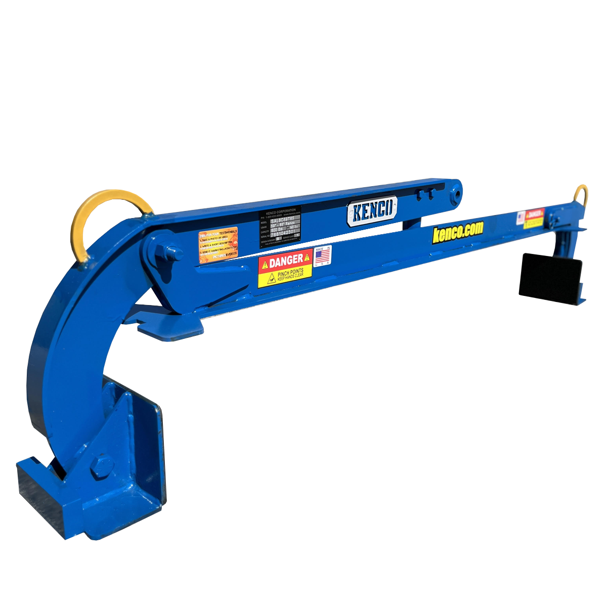 Elongated single arm lifting attachment for moving boxes off a pallet.