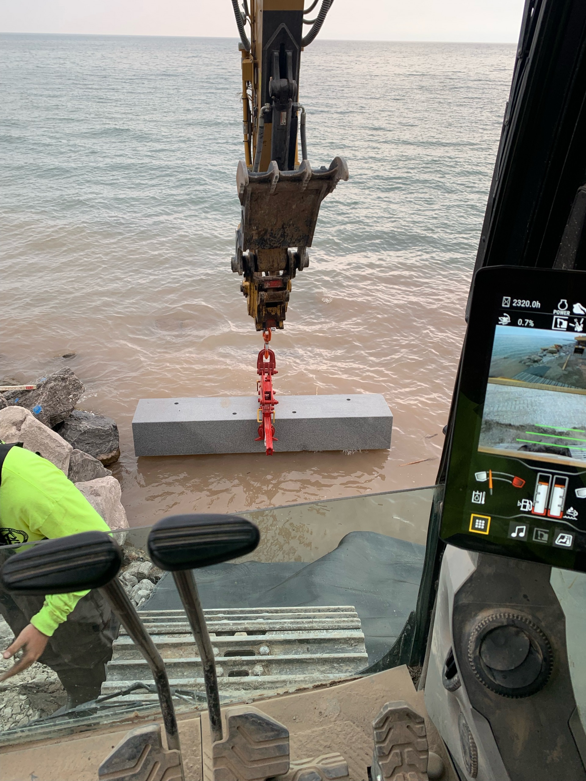 concrete blocks being set in water