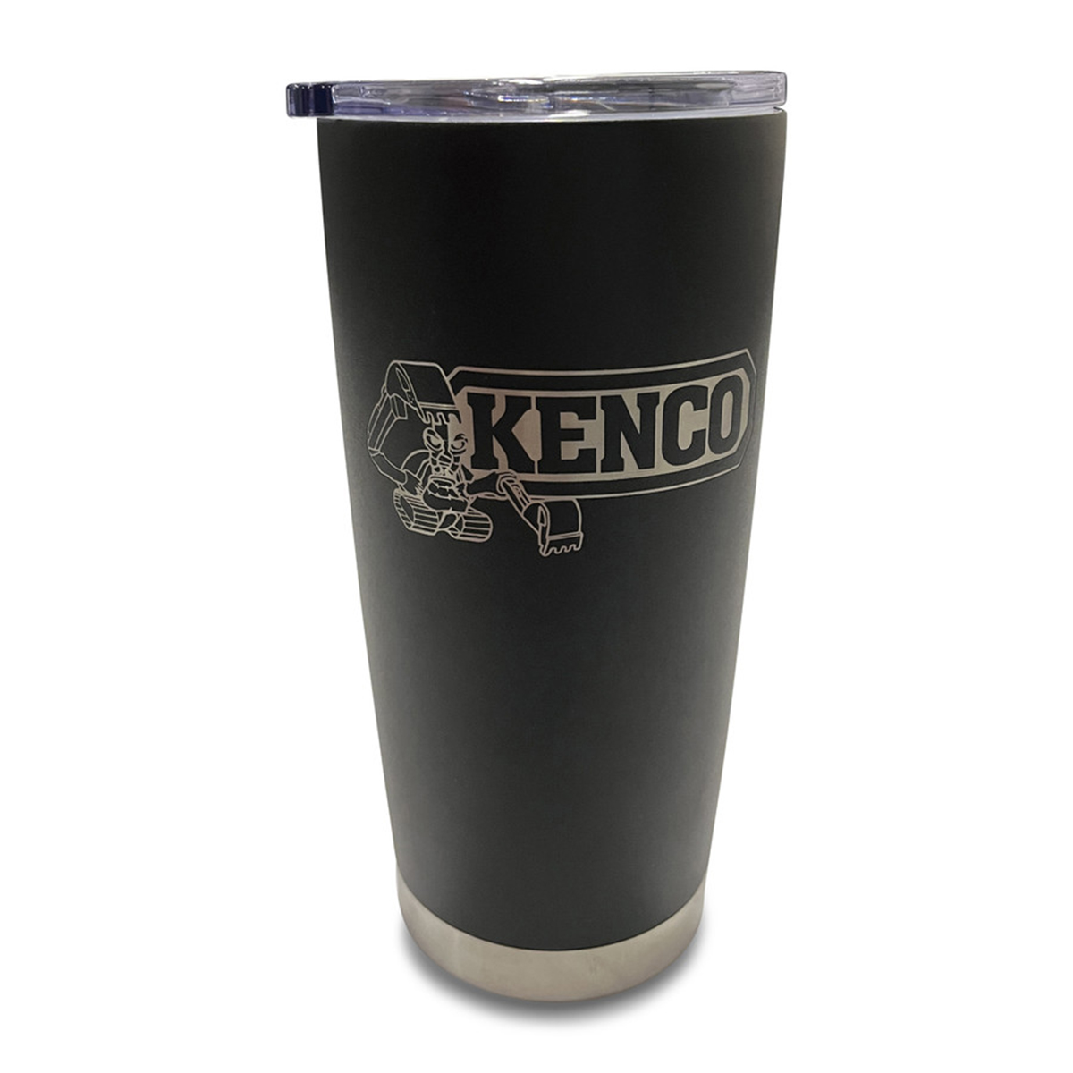 black insulated metal tumbler with Kenoc logo and lid