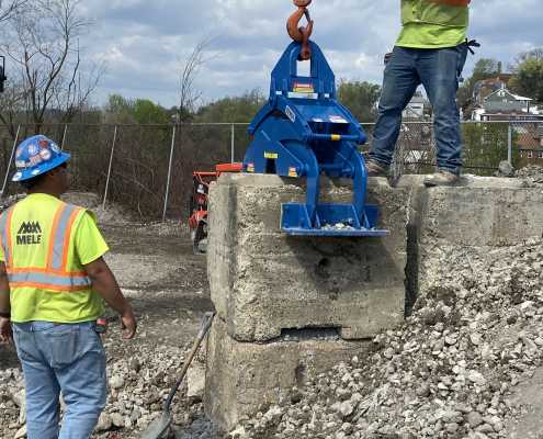 Mele Construction using Kenco bin block lifting tool