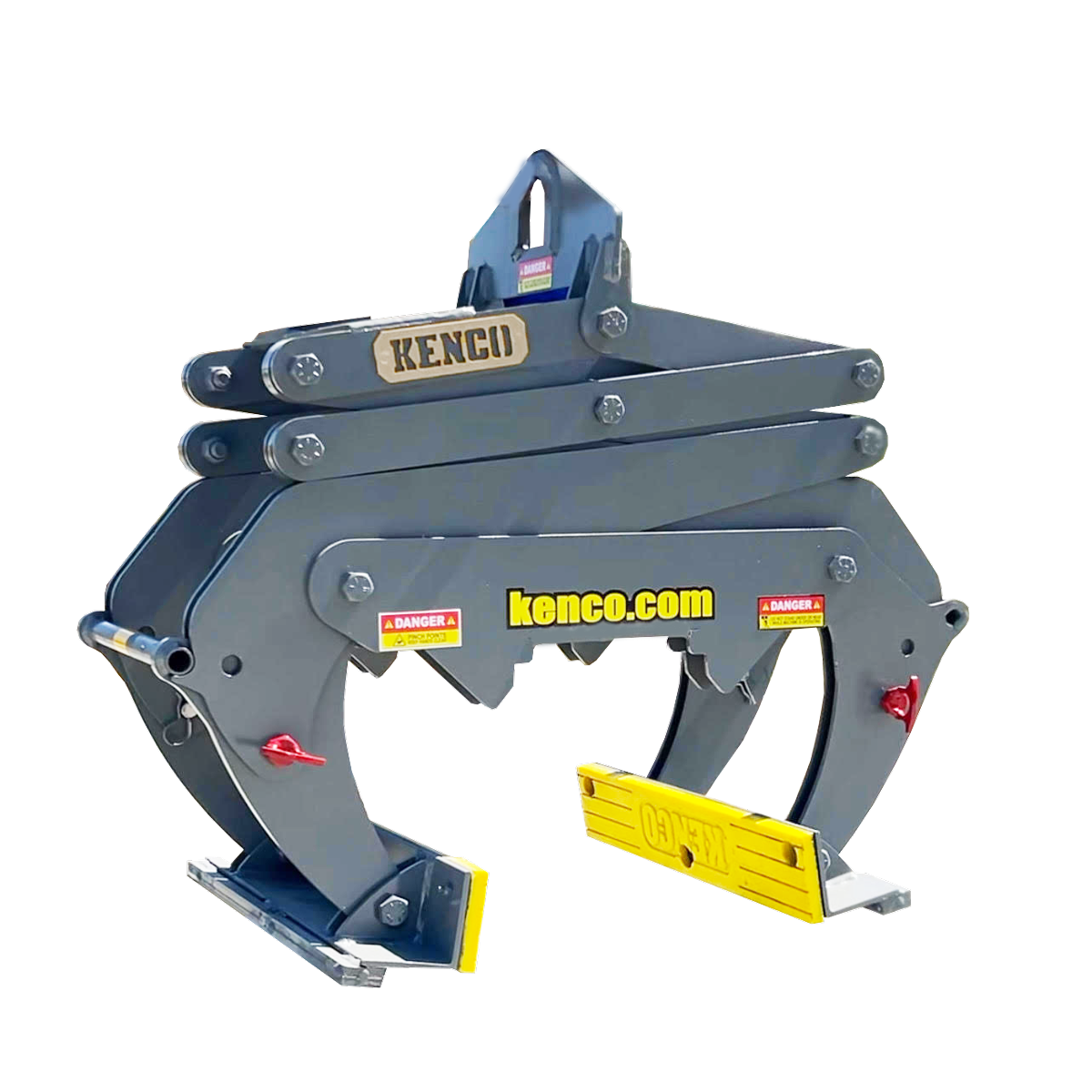 kenco gray steel barrier lift with yellow grip pads